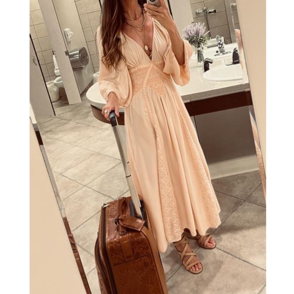 Free People Southwest Lace Maxi Dress Red Chimes Lace Embroidered Dress Tie Back